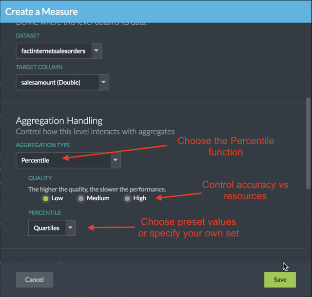 Figure 2. Configure a Percentile Aggregation Function