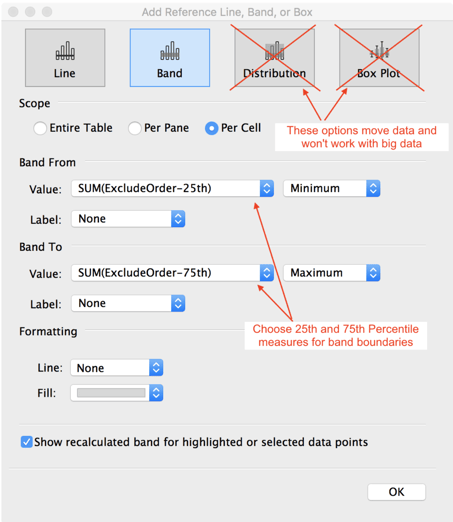 Figure 8.  Connecting Tableau’s Reference Bands to AtScale’s Percentile Measures